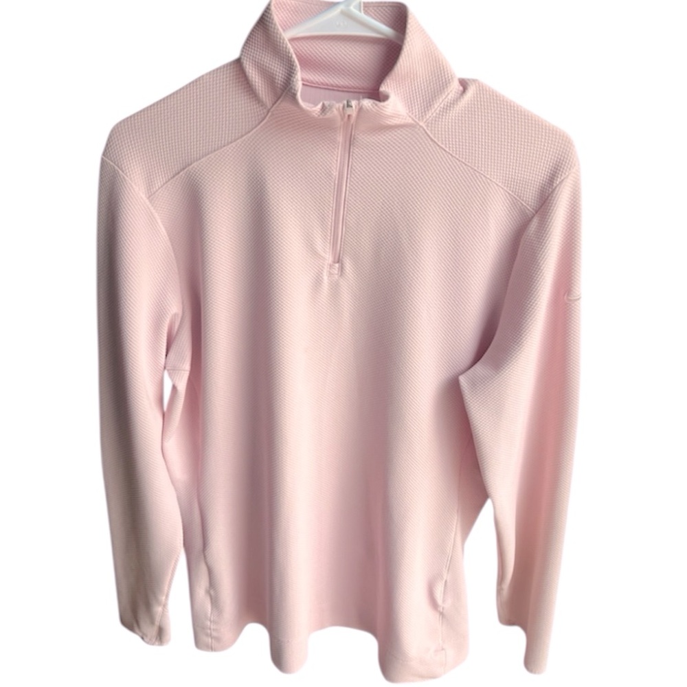 Vintage Nike Dri-Fit Peach Long Sleeve Sweatshirt with 1/4 Zip Front. Size=Large